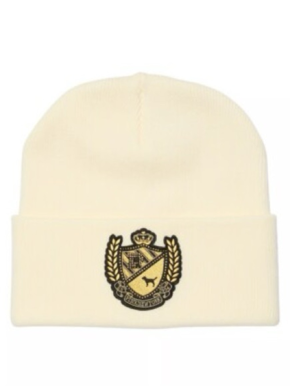 PINK Victoria's Secret Cream Beanie with Embroidered Crest